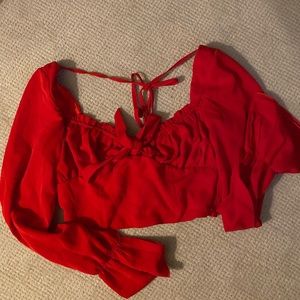 Red crop blouse with long sleeve